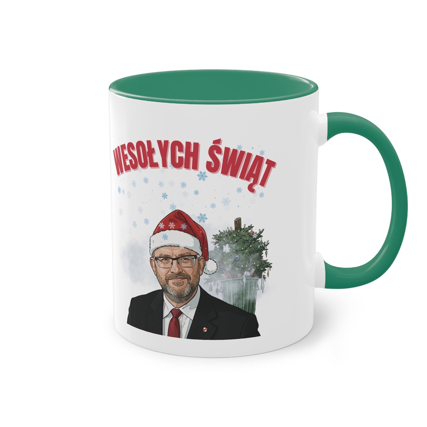 Świąteczny kubek ceramiczny 330 ml – „Wesołych Świąt” z czapką Mikołaja