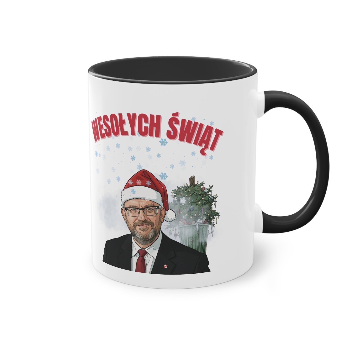 Świąteczny kubek ceramiczny 330 ml – „Wesołych Świąt” z czapką Mikołaja