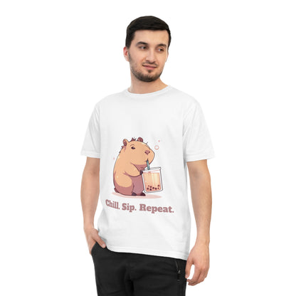 Chill, Sip, Repeat – koszulka z kapibarą i bubble tea | zabawna koszulka uniseks na lato