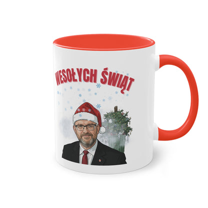 Świąteczny kubek ceramiczny 330 ml – „Wesołych Świąt” z czapką Mikołaja