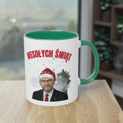 Świąteczny kubek ceramiczny 330 ml – „Wesołych Świąt” z czapką Mikołaja